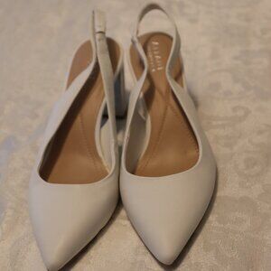 Alfani Step n Flex White/Silver Block Heel Slingback Pointy Toed Shoe Size 9.5